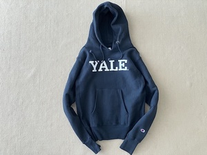 即決 綺麗な状態 YALE 初期ロゴ USA製 赤タグ 12.5oz 肉厚 Champion REVERSE WEAVE プルオーバー パーカー Mサイズ ダークネイビー