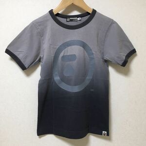 送料込 日本製 A BATHING APE グラデーション リンガーT グレー XSサイズ USED Tシャツ 半袖 トリムT 灰 アメカジ 古着 made in japan