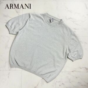 美品 ARMANI JEANS アルマーニジーンズ クルーネック半袖ニットトップス レディース 水色 サイズ M*RC1060