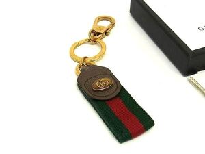 1円 ■美品■ GUCCI グッチ シェリーライン GGマーモント レザー×キャンバス キーホルダー キーリングバッグ チャーム ゴールド系 FJ4563