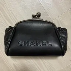 CHANEL ショルダーバッグ がま口 マトラッセ チェーン レザー ブラック