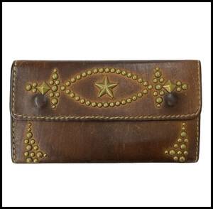 ★定価￥45360★ TMT ティーエムティー LEATHER STUDS WALLET フラワー スター ピーナッツ スタッズ レザー ロング ウォレット 長財布 茶