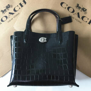 ★COACHバッグ★コーチバッグ C8632 ブラック 2WAYバッグ クロコダイル エンボスド ウィロウ トートバッグ ショルダーバッグアウトレット品