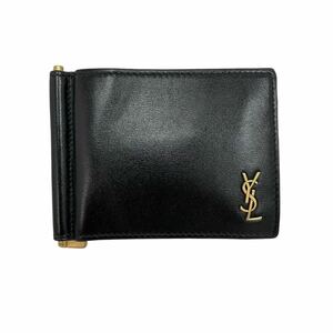 【金ロゴ】　SAINT LAURENT サンローラン マネークリップ カードケース レザー ブラック