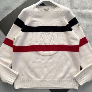 現行!Lサイズ★MONCLER モンクレール ニット セーター クルーネック ウール カシミヤ トリコロール エンボスロゴ ワッペン 23ss メンズ