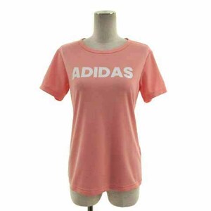 アディダス adidas Tシャツ 丸首 半袖 ロゴプリント 速乾 ピンク系 ホワイト 白 M レディース