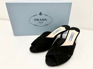 D(1119w10) PRADA プラダ スエード ヒールサンダル ヒール ブラック レディース サイズ35.5 靴 