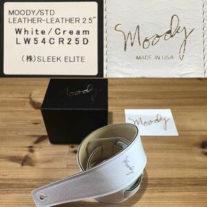 新同品 Moody Straps Leather-Leather 2.5inch White / Cream ムーディー レザー ストラップ ホワイト クリーム ギター ベース 高級 白 