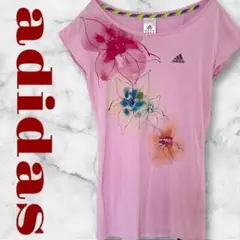 adidas　半袖Tシャツ　トップス　花柄プリント　レディース　M　ピンク