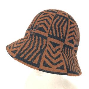 未使用品◆KANGOL カンゴール バケットハット 帽子 M◆ ブラック/ブラウン 幾何学模様 ロゴ刺繍 ユニセックス 帽子 ハット hat 服飾小物