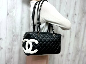 極美品 CHANEL シャネル カンボンライン ココマーク ボーリングバッグ ハンドバッグ ショルダーバッグ バッグ レザー 黒 73502