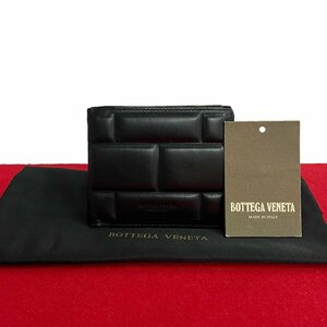 極 美品 BOTTEGA VENETA ボッテガヴェネタ パデッド レザー 札入れ 二つ折り財布 ウォレット ブラック メンズ 30922