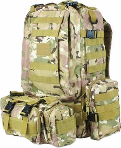 【新品・未使用（送料無料）】大容量55L バックパック 軍事 ミリタリー リュック 高耐久性 防水 ポケット8個 MOLLシステム搭載（CP迷彩）