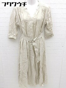 ◇ ◎ natural couture ウエストベルト インナー付 長袖 ロング ワンピース ベージュ レディース