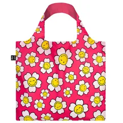 新品 エコバッグ トート型 撥水加工 LOQI Recycled Bag ローキー 大容量 トートバッグ JP Flower Collection SMILEY Bag 日本限定 スマイリー バッグ/ラズベリー【SPORTUS】