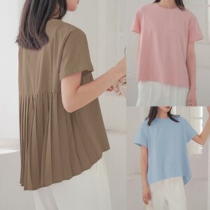 全5色 半袖Ｔシャツ フリル 切り替え 体型カバー 着痩せ sweet系 M ピンク