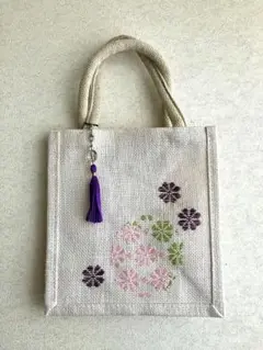 こぎん刺し風刺繍入りジュートバッグ