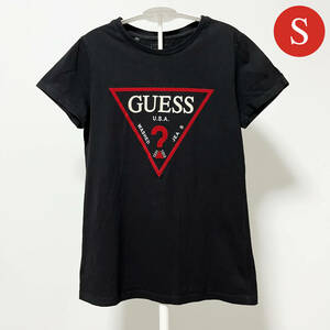 【サイズ：S】GUESS Tシャツ レディース ゲス カットソー ブラック 黒 丸首 ロゴプリント