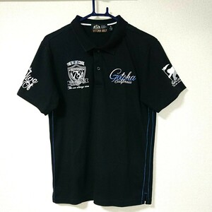 GOTCHA GOLF ガッチャ ゴルフ スポーツ トレーニング ウェア トップス シャツ 半袖 ポロシャツ 黒 ブラック 白 青 ロゴ 刺繍 M 人気 定番