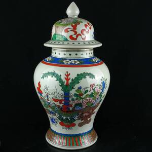 CGM5204 人間国宝 古磁器 白磁【清乾隆粉彩手画花卉紋将軍缶】 工芸品 陶芸 磁器 置物 收藏品 時代物 中国美術