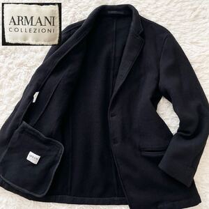 XLサイズ ARMANI COLLEZIONI カシミヤ アンコン テーラードジャケット ストレッチ ブラック アルマーニコレッツォーニ メンズ ブレザー 黒