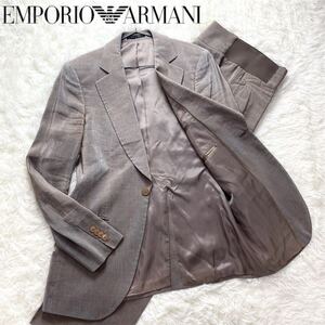 未使用級/近年モデル/EMPORIO ARMANI エンポリオアルマーニ スーツセットアップ 上下 ストライプ 光沢感 シルク 麻リネン アンコン 48