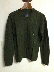 【新品】Abercrombie&Fitch アバクロ ケーブルニット クルーネックセーター 厚手 S ダークグリーン