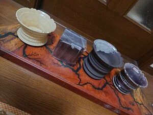 狂鉢 工芸品鉢　3鉢と狂鉢台と狂鉢木板　5点セット インテリア オブジェ
