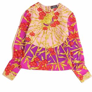 美品 ジャンニヴェルサーチ GIANNI VERSACE シャツ ブラウス ロングスリーブ 総柄 シルク レディース 38 マルチカラー cg04mt-rm05f03193