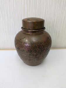 ヤ60 茶壺 茶道具 茶入 茶入れ 時代物 古錫 茶器 煎茶道具 茶壷 金属工芸 茶つぼ 茶葉入れ お茶葉入れ アンティーク レトロ 273g 