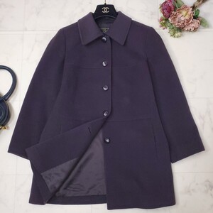 美品★レリアン Leilian★滑らかな手触り★カシミヤ100%★ミドル丈*ステンカラーコート パープル 〜SIZE11 L相当〜