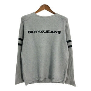 00年代 DKNY ダナキャランニューヨーク コットン ニット セーター ロゴ グレー (メンズ L) 中古 古着 S6164