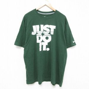 XL/古着 ナイキ NIKE 半袖 ブランド Tシャツ メンズ JUST DO IT 大きいサイズ コットン クルーネック 緑 グリーン 24jun17 中古