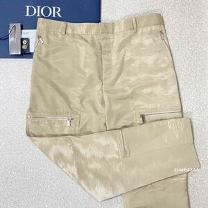 国内正規品 極美品 54（XL）2021～ DIOR HOMME ディオール オム サテン ジップ デザイン パンツ ベージュ系 タグ・スペアボタン・レシート