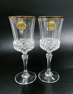 保管品 クリスタルダルク Cristal Darques ワイングラス2客セット 酒器 グラス ペアグラス ガラス食器 ガラス 硝子 洋食器 金彩