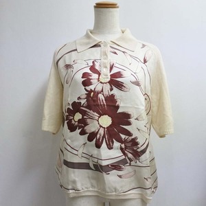 HERMES エルメス 花柄 半袖Ｔシャツ シルク×カシミヤ ベージュ/赤 レディース【37070406】中古