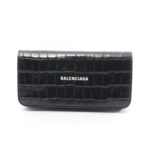 バレンシアガ ブランドオフ BALENCIAGA レザー 二つ折り長財布 型押し 中古 メンズ レディース