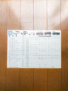 VW PRICE LIST タイプ 1、2、3、4 かぶと虫 当時物 広告 ヤナセ　検：ワーゲン ポスター カタログ 空冷 ビートル