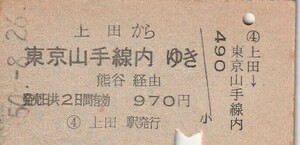 L446.信越本線　上田から東京山手線内ゆき　熊谷経由　50.8.26　裏面点シミ有