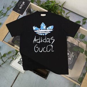 新品 GUCCI グッチ × Adidas 24SS新作 カートゥーン文字デザイン 半袖Tシャツ 男女兼用