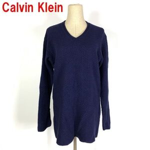 A793 カルバンクライン 長袖ニット 綿 コットン Vネック 紺 Calvin Klein ネイビー S