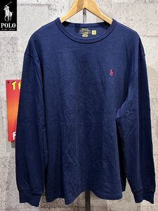 美品 ポロラルフローレン 正規 長袖 クラシック フィット ヘビーウェイト ジャージー Tシャツ 紺 L 180/100A ワンポイント