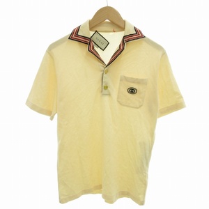 グッチ GUCCI GG Sticker Cotton Short Sleeve Polo Shirt インターロッキング G ポロシャツ カットソー 金ボタン 半袖 XS アイボリー