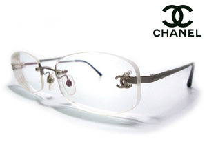 定価3.2万イタリア製CHANELアイウェア眼鏡フレーム リムレス シルバークリアCOCOマーク金具エンブレム2014ココ レディース女性メガネ兼用