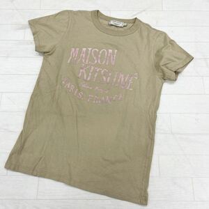 1434◎ Maison Kitsune メゾンキツネ トップス カットソー Tシャツ 半袖 クルーネック ロゴ プリント ベージュ メンズXS