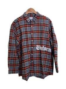 uniform experiment◆FLANNEL CHECK GOTHIC LOGO BAGGY SHIRT/長袖シャツ/3/GRY/チェック//