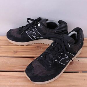 z2742【574】ニューバランス US9 27.0cm/黒 ブラック newbalance メンズ スニーカー 中古