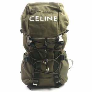 美品▼CELINE セリーヌ 19707 Trekking トラッキング ロゴプリント トレッキング バックパック カーキ シルバー金具 保存袋付き メンズ