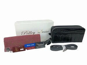 pelley lusso/ペレリールッソ クロコダイル ショルダーストラップ付き長財布 JRA認定 レディース ブラック