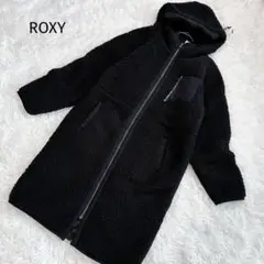 ロキシー　ROXY♡ロングボアコート　L　黒　フーディ　中綿キルティング